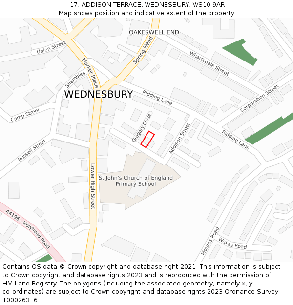 17, ADDISON TERRACE, WEDNESBURY, WS10 9AR: Location map and indicative extent of plot