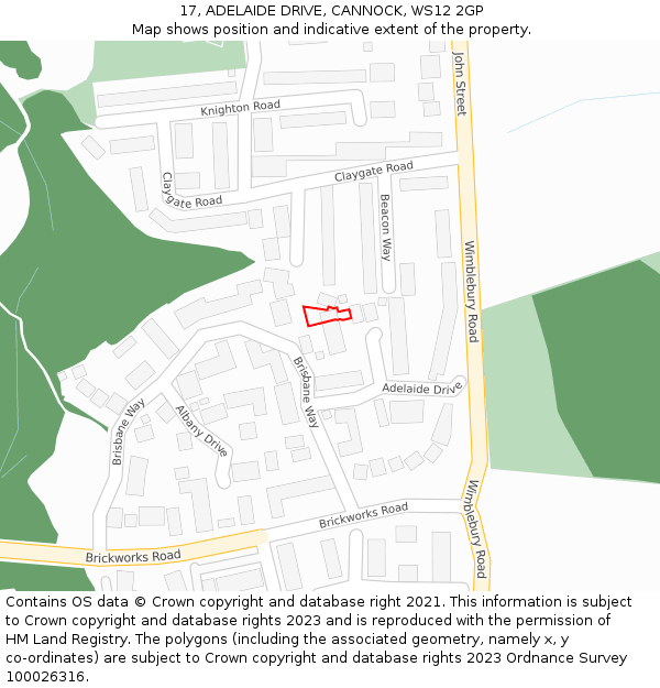17, ADELAIDE DRIVE, CANNOCK, WS12 2GP: Location map and indicative extent of plot