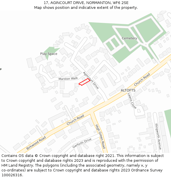 17, AGINCOURT DRIVE, NORMANTON, WF6 2SE: Location map and indicative extent of plot