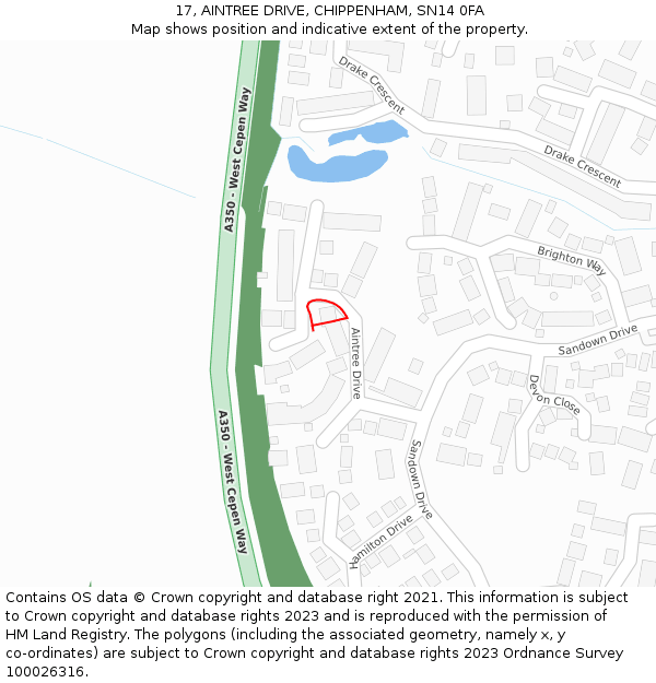 17, AINTREE DRIVE, CHIPPENHAM, SN14 0FA: Location map and indicative extent of plot