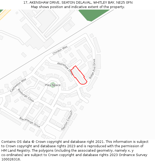 17, AKENSHAW DRIVE, SEATON DELAVAL, WHITLEY BAY, NE25 0FN: Location map and indicative extent of plot