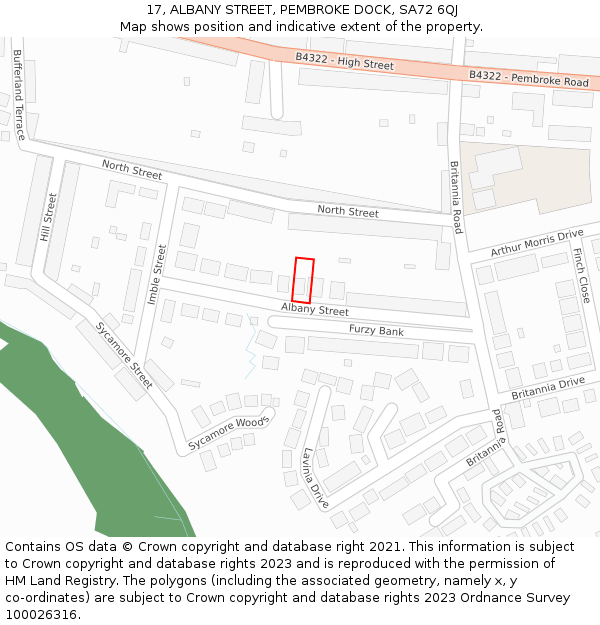 17, ALBANY STREET, PEMBROKE DOCK, SA72 6QJ: Location map and indicative extent of plot