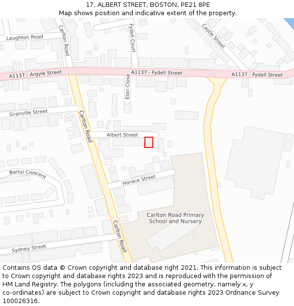 17, ALBERT STREET, BOSTON, PE21 8PE: Location map and indicative extent of plot