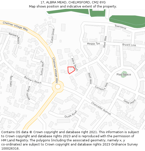 17, ALBRA MEAD, CHELMSFORD, CM2 6YG: Location map and indicative extent of plot