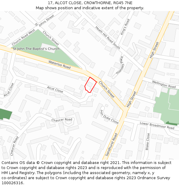 17, ALCOT CLOSE, CROWTHORNE, RG45 7NE: Location map and indicative extent of plot