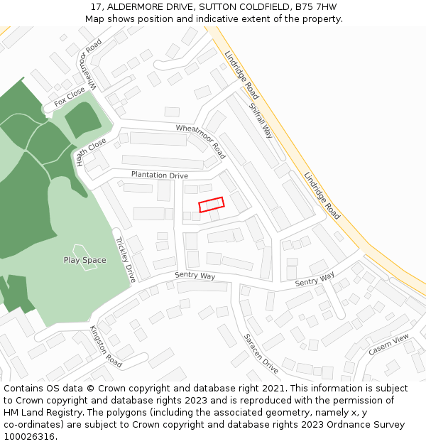 17, ALDERMORE DRIVE, SUTTON COLDFIELD, B75 7HW: Location map and indicative extent of plot