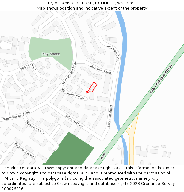 17, ALEXANDER CLOSE, LICHFIELD, WS13 8SH: Location map and indicative extent of plot