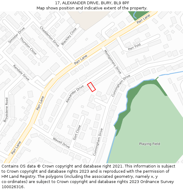 17, ALEXANDER DRIVE, BURY, BL9 8PF: Location map and indicative extent of plot