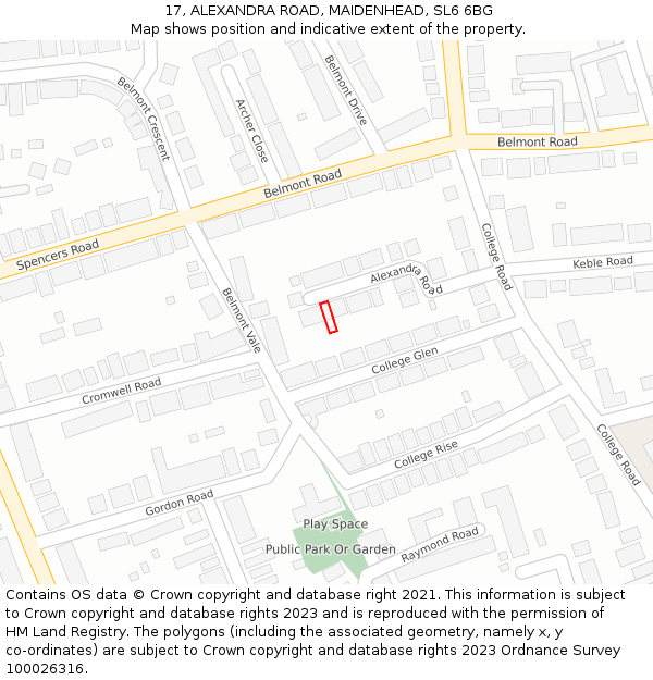 17, ALEXANDRA ROAD, MAIDENHEAD, SL6 6BG: Location map and indicative extent of plot