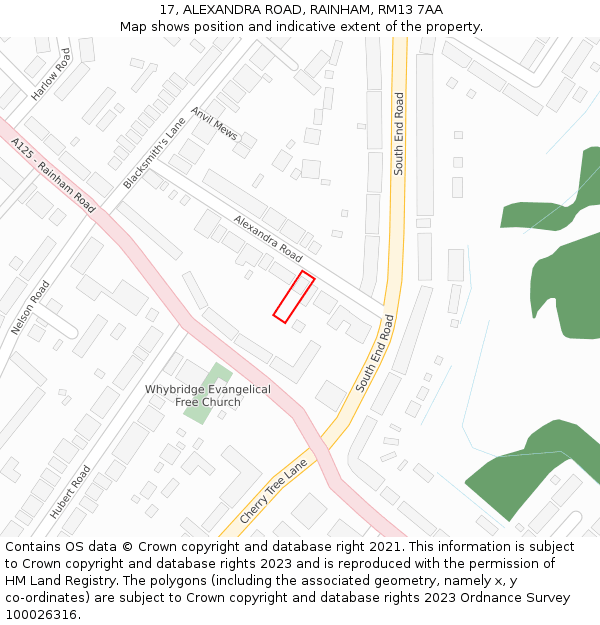 17, ALEXANDRA ROAD, RAINHAM, RM13 7AA: Location map and indicative extent of plot