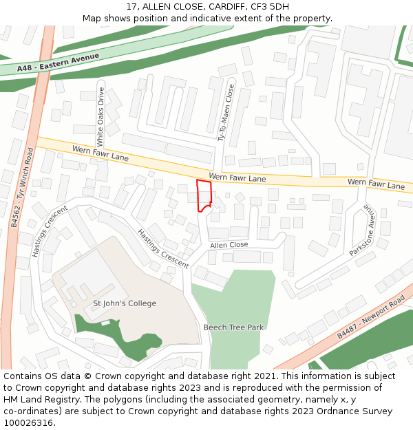 17, ALLEN CLOSE, CARDIFF, CF3 5DH: Location map and indicative extent of plot