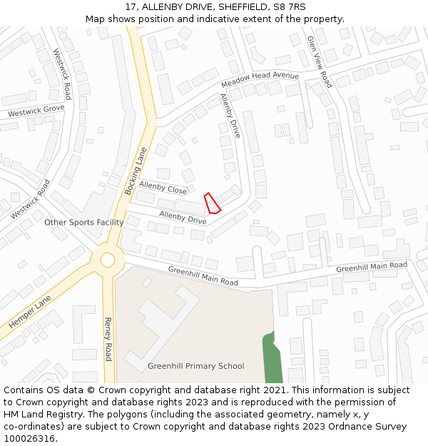 17, ALLENBY DRIVE, SHEFFIELD, S8 7RS: Location map and indicative extent of plot