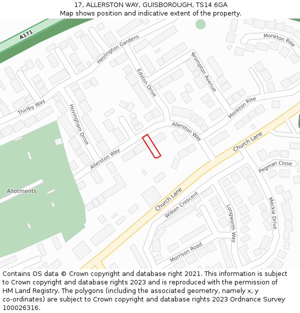 17, ALLERSTON WAY, GUISBOROUGH, TS14 6GA: Location map and indicative extent of plot