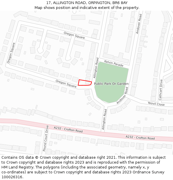 17, ALLINGTON ROAD, ORPINGTON, BR6 8AY: Location map and indicative extent of plot