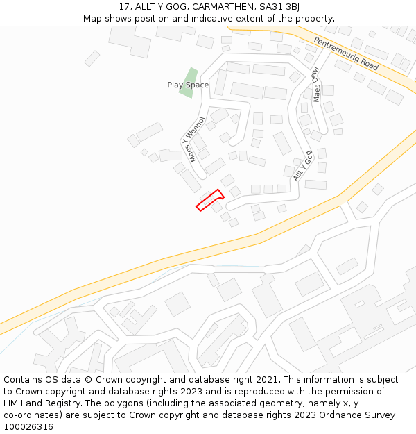 17, ALLT Y GOG, CARMARTHEN, SA31 3BJ: Location map and indicative extent of plot