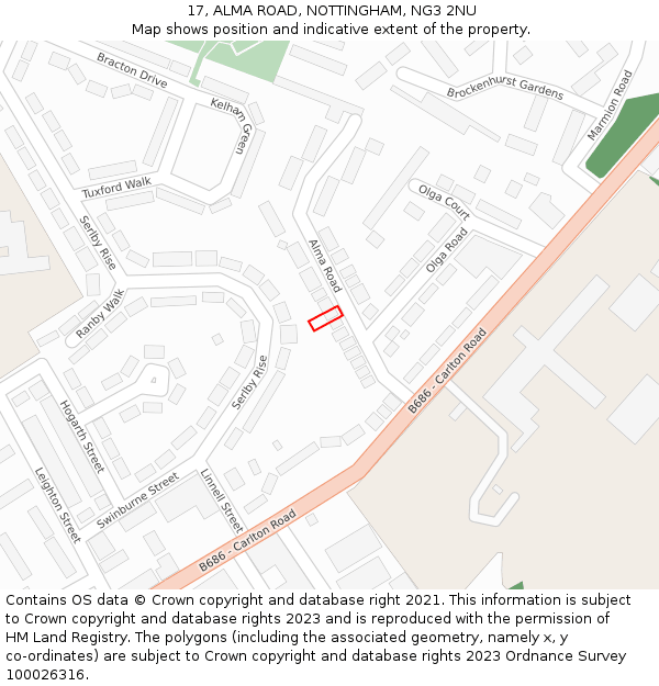 17, ALMA ROAD, NOTTINGHAM, NG3 2NU: Location map and indicative extent of plot