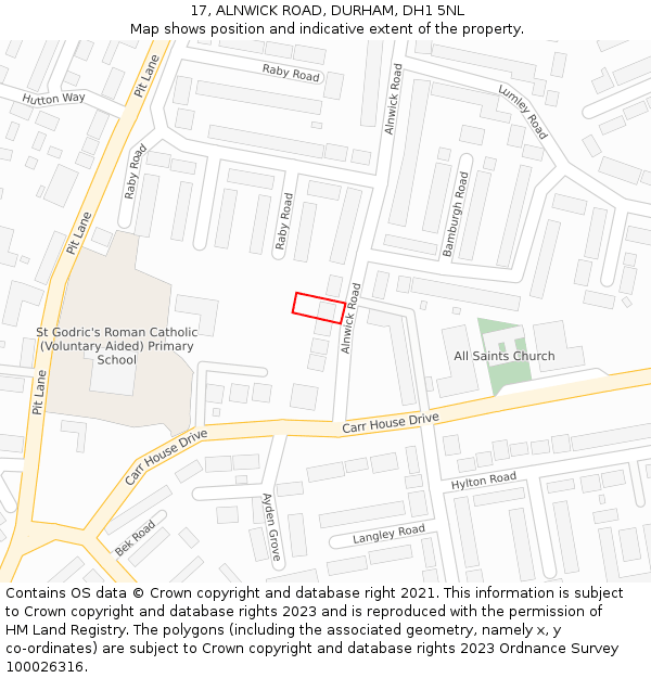 17, ALNWICK ROAD, DURHAM, DH1 5NL: Location map and indicative extent of plot