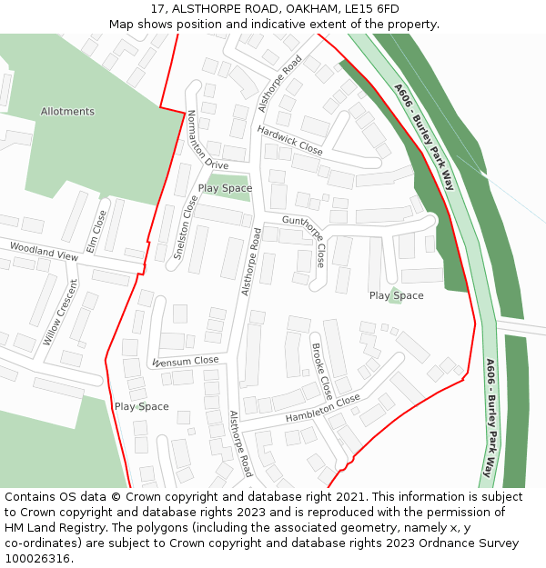 17, ALSTHORPE ROAD, OAKHAM, LE15 6FD: Location map and indicative extent of plot