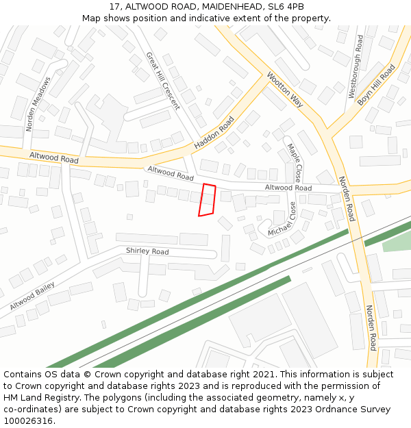 17, ALTWOOD ROAD, MAIDENHEAD, SL6 4PB: Location map and indicative extent of plot