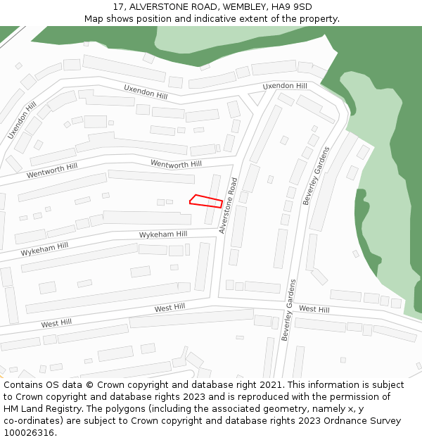 17, ALVERSTONE ROAD, WEMBLEY, HA9 9SD: Location map and indicative extent of plot