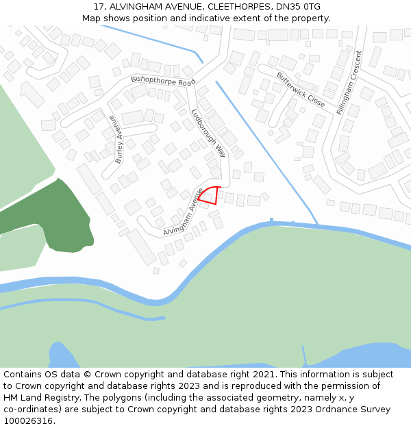 17, ALVINGHAM AVENUE, CLEETHORPES, DN35 0TG: Location map and indicative extent of plot