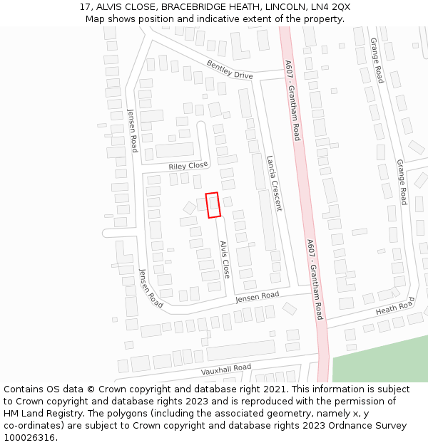 17, ALVIS CLOSE, BRACEBRIDGE HEATH, LINCOLN, LN4 2QX: Location map and indicative extent of plot