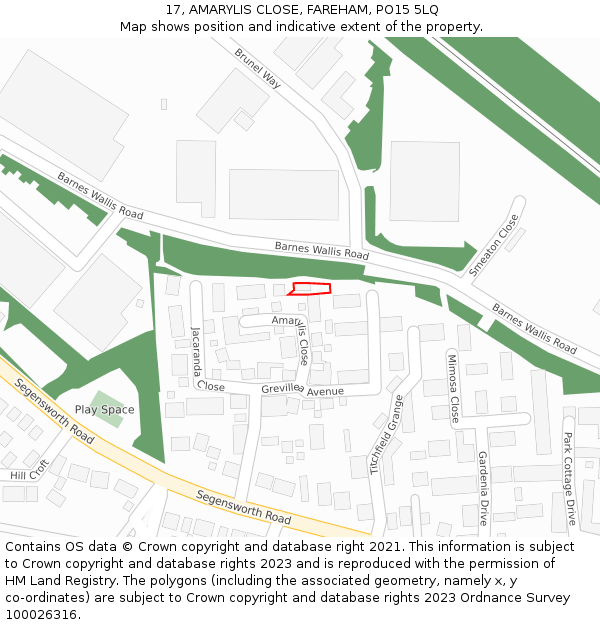 17, AMARYLIS CLOSE, FAREHAM, PO15 5LQ: Location map and indicative extent of plot