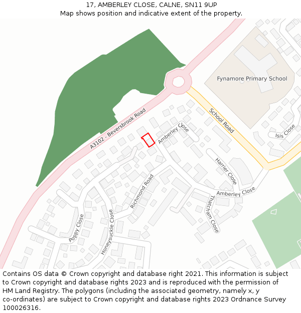 17, AMBERLEY CLOSE, CALNE, SN11 9UP: Location map and indicative extent of plot