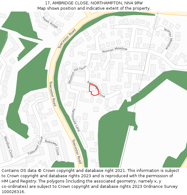 17, AMBRIDGE CLOSE, NORTHAMPTON, NN4 9RW: Location map and indicative extent of plot