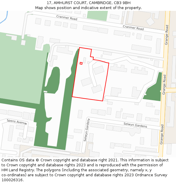 17, AMHURST COURT, CAMBRIDGE, CB3 9BH: Location map and indicative extent of plot