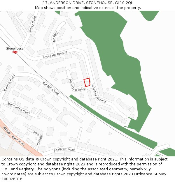 17, ANDERSON DRIVE, STONEHOUSE, GL10 2QL: Location map and indicative extent of plot