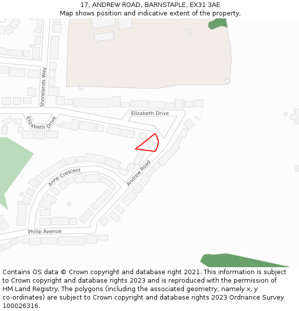 17, ANDREW ROAD, BARNSTAPLE, EX31 3AE: Location map and indicative extent of plot