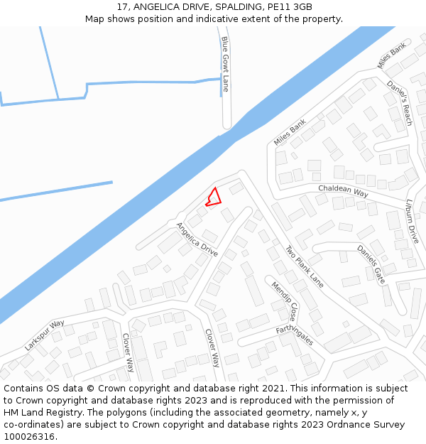 17, ANGELICA DRIVE, SPALDING, PE11 3GB: Location map and indicative extent of plot