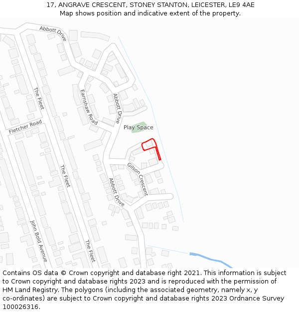 17, ANGRAVE CRESCENT, STONEY STANTON, LEICESTER, LE9 4AE: Location map and indicative extent of plot