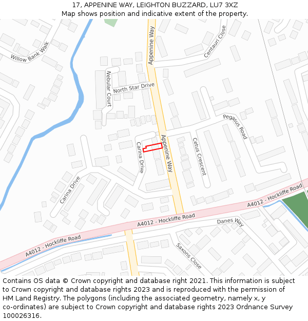 17, APPENINE WAY, LEIGHTON BUZZARD, LU7 3XZ: Location map and indicative extent of plot