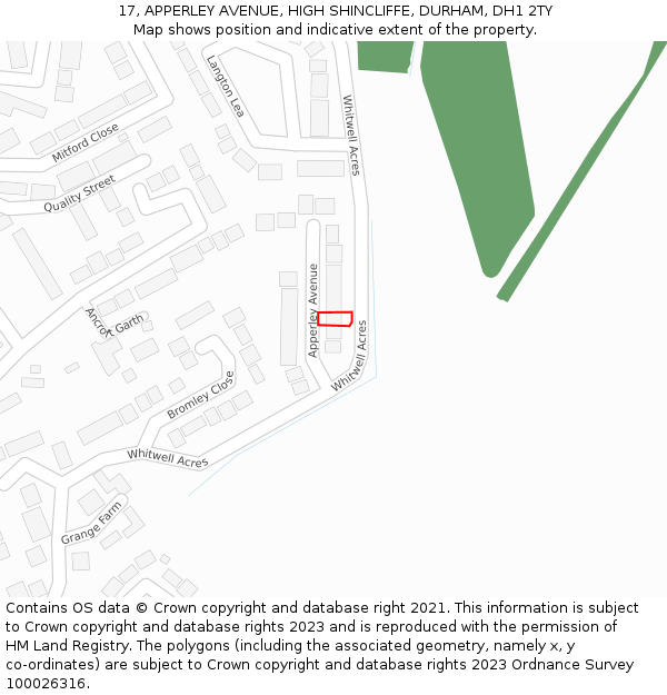 17, APPERLEY AVENUE, HIGH SHINCLIFFE, DURHAM, DH1 2TY: Location map and indicative extent of plot