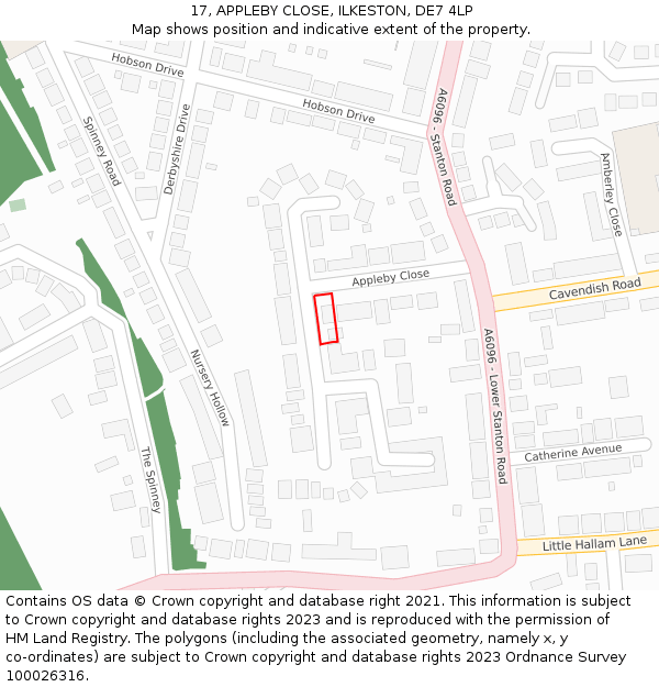 17, APPLEBY CLOSE, ILKESTON, DE7 4LP: Location map and indicative extent of plot