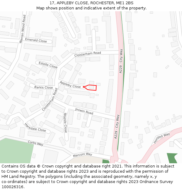 17, APPLEBY CLOSE, ROCHESTER, ME1 2BS: Location map and indicative extent of plot