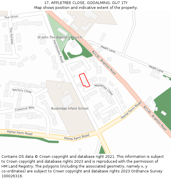 17, APPLETREE CLOSE, GODALMING, GU7 1TY: Location map and indicative extent of plot