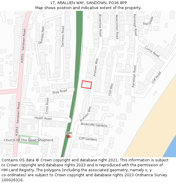 17, ARALUEN WAY, SANDOWN, PO36 8PP: Location map and indicative extent of plot