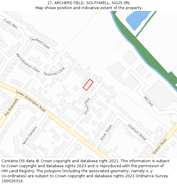 17, ARCHERS FIELD, SOUTHWELL, NG25 0RL: Location map and indicative extent of plot