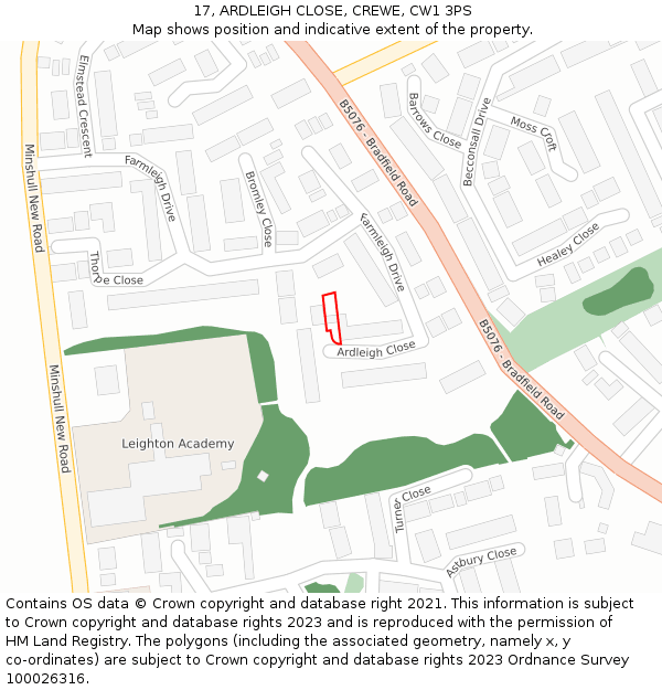 17, ARDLEIGH CLOSE, CREWE, CW1 3PS: Location map and indicative extent of plot