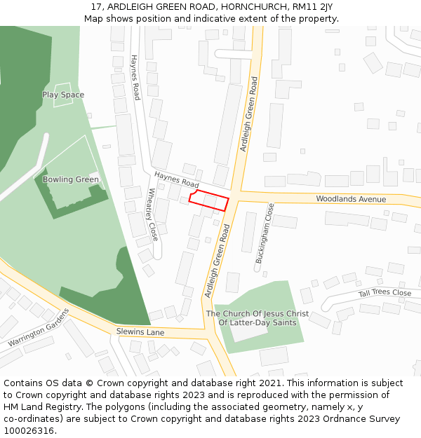 17, ARDLEIGH GREEN ROAD, HORNCHURCH, RM11 2JY: Location map and indicative extent of plot