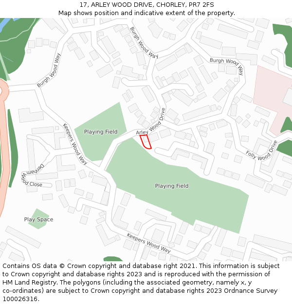 17, ARLEY WOOD DRIVE, CHORLEY, PR7 2FS: Location map and indicative extent of plot