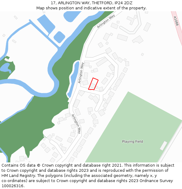 17, ARLINGTON WAY, THETFORD, IP24 2DZ: Location map and indicative extent of plot