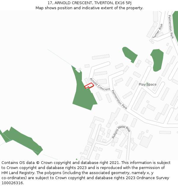 17, ARNOLD CRESCENT, TIVERTON, EX16 5PJ: Location map and indicative extent of plot