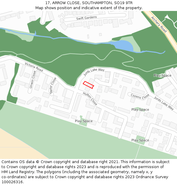 17, ARROW CLOSE, SOUTHAMPTON, SO19 9TR: Location map and indicative extent of plot