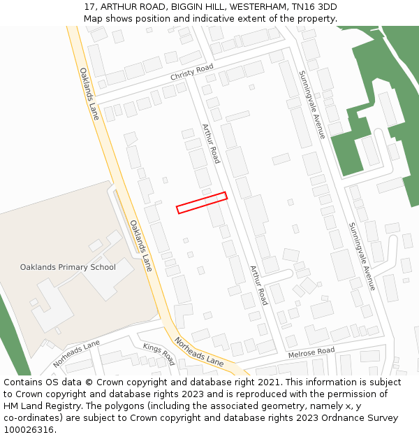 17, ARTHUR ROAD, BIGGIN HILL, WESTERHAM, TN16 3DD: Location map and indicative extent of plot