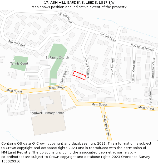17, ASH HILL GARDENS, LEEDS, LS17 8JW: Location map and indicative extent of plot
