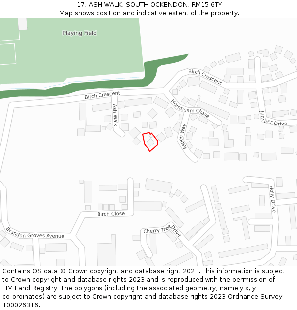 17, ASH WALK, SOUTH OCKENDON, RM15 6TY: Location map and indicative extent of plot